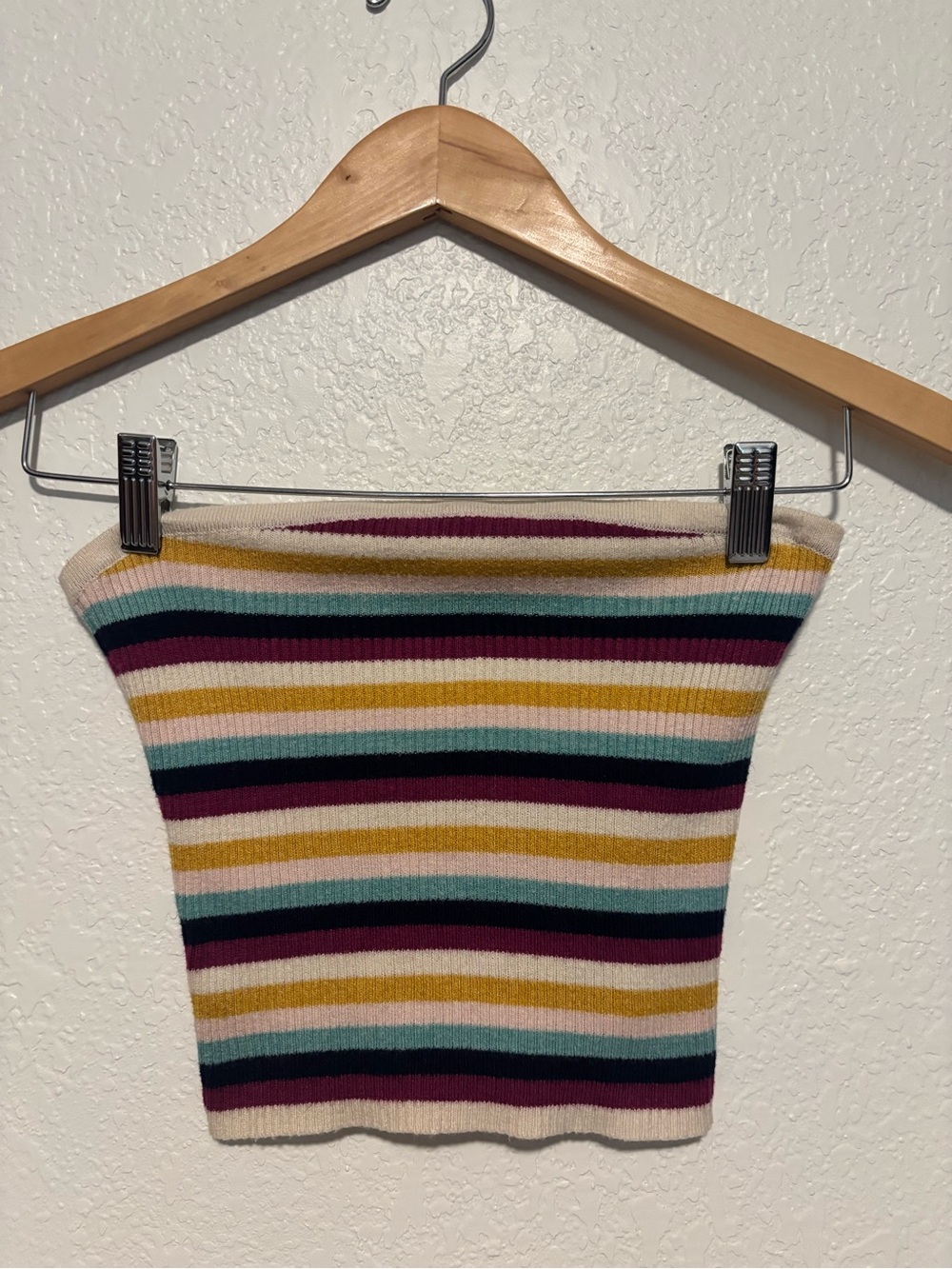 American Eagle Outfitters Striped Ribbed Tube Top in Cream, Mustard & Teal